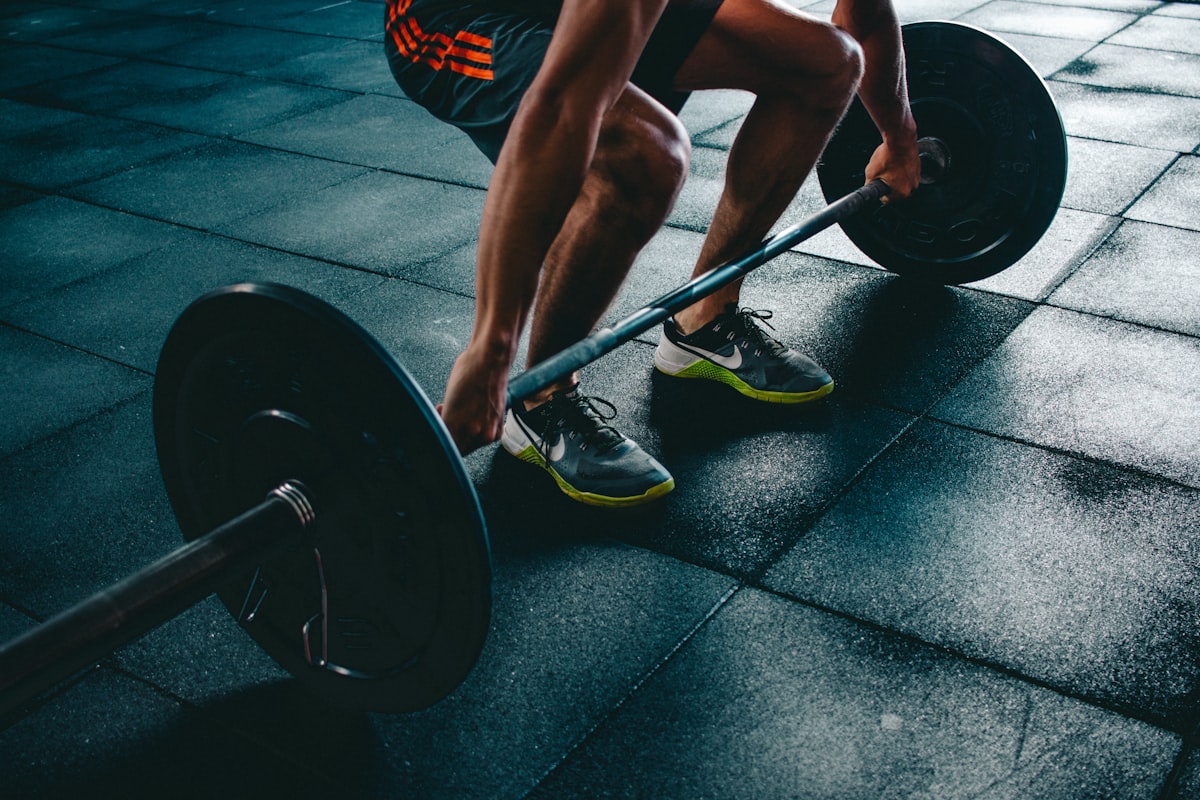 Strength training on the gym floor
